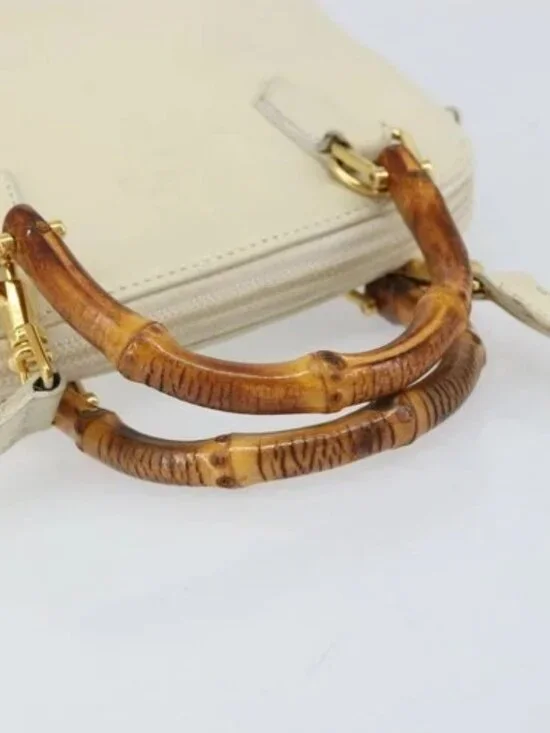 GUCCI Bamboo Hand Bag Leather 2way White Gold - Picture 7 of 16